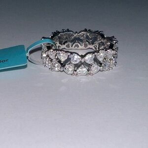 4.32 CTW 925 Sterling Silver Moissanite Eternity Band Ring Bow Hearts Size 8